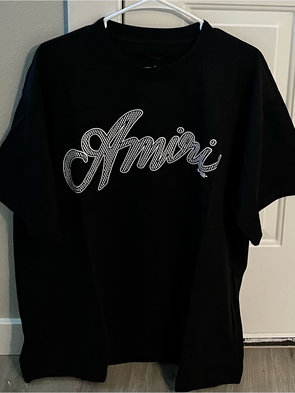 AMIRI Black Short Sleeve Logo Tee with White Script